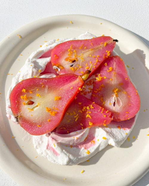 Hibiscus and Orange Poached Pear